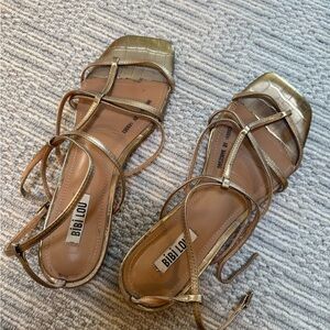 Bibi Lou Metallic Gold Square-Toe Strappy Sandal